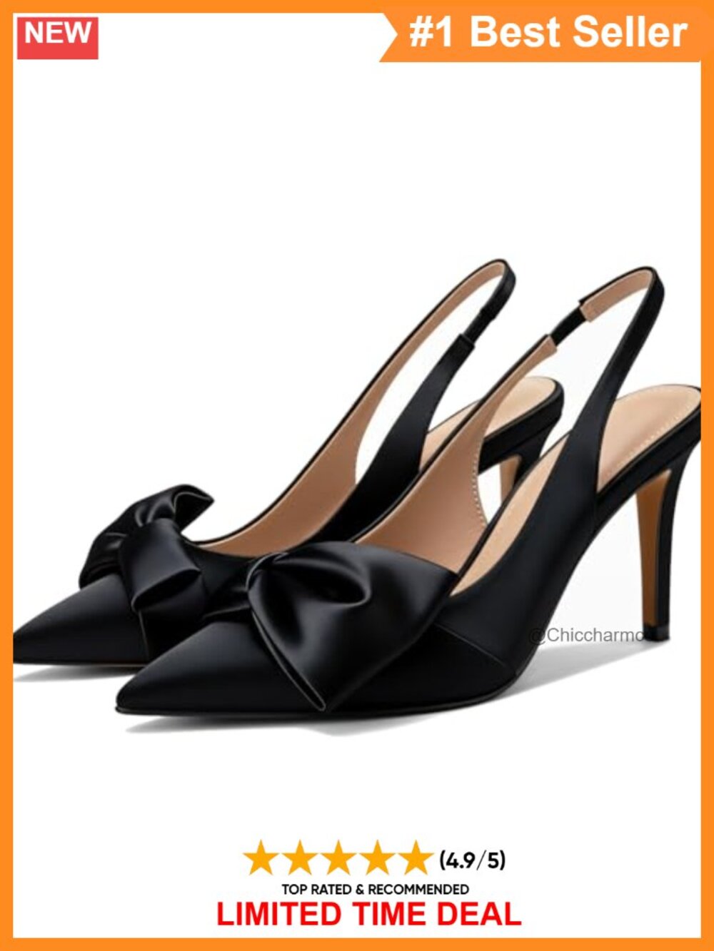 Pointed Toe Stiletto Slingback Pumps Bow Detail Formal Heels
